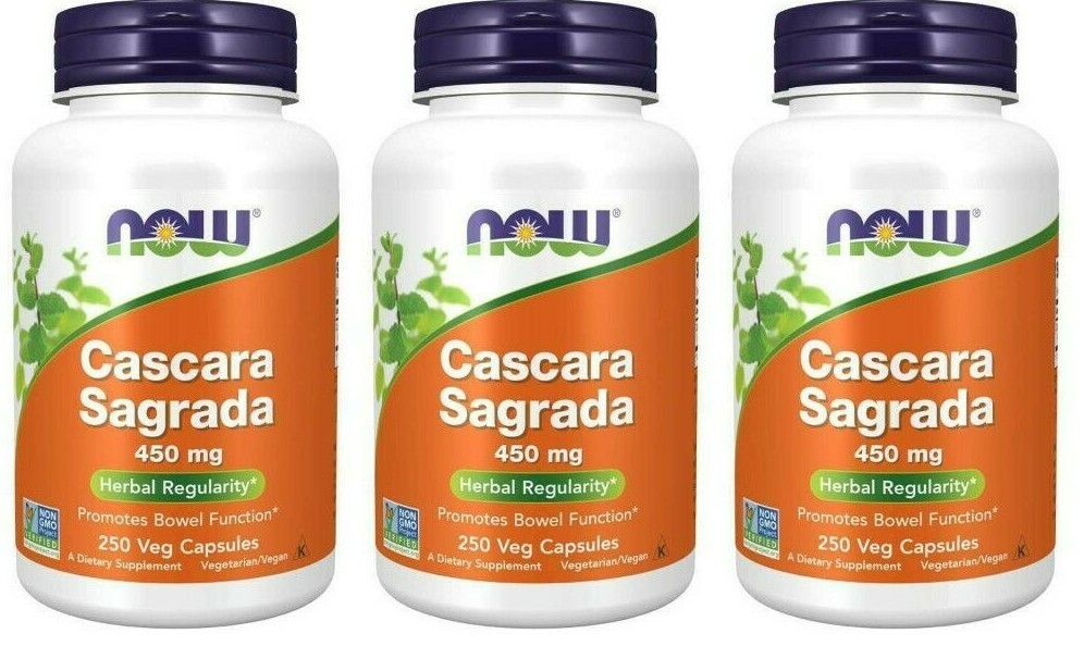 NOW Foods Cascara Sagrada, 450 мг, 3 капсулы по 250 штук, кошерное/рамнус пуршиана/веганское