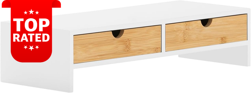 Computer Monitor Stand Riser with 2 Drawers 47x18x11cm Adjustable Height