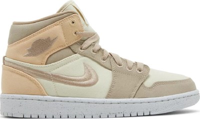 

Женские кроссовки Air Jordan 1 Mid SE Canvas Khaki Muslin/Desert/Gold (DV0427 102), Muslin/desert-celestial gold
