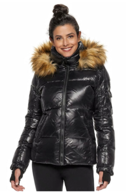 S13 Faux Fur Hooded Glossy Down Puffer Jacket Coat B8520 Size Medium
