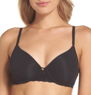 New Natori 721154 Bliss Perfection Contour Stretch Bra Black Size 32C