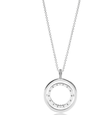 NEW Pandora Spinning Hearts Necklace with Clear CZ Sliding Clasp