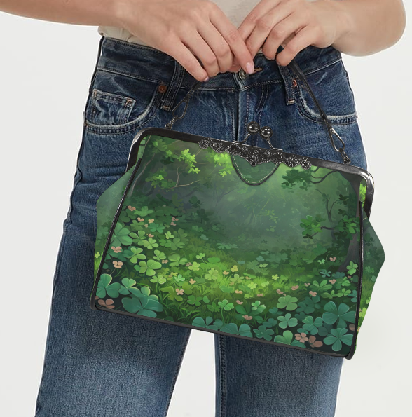 St Patricks Day Green Clover Field Shamrock  Shoulder Cross Body Bag Satchel