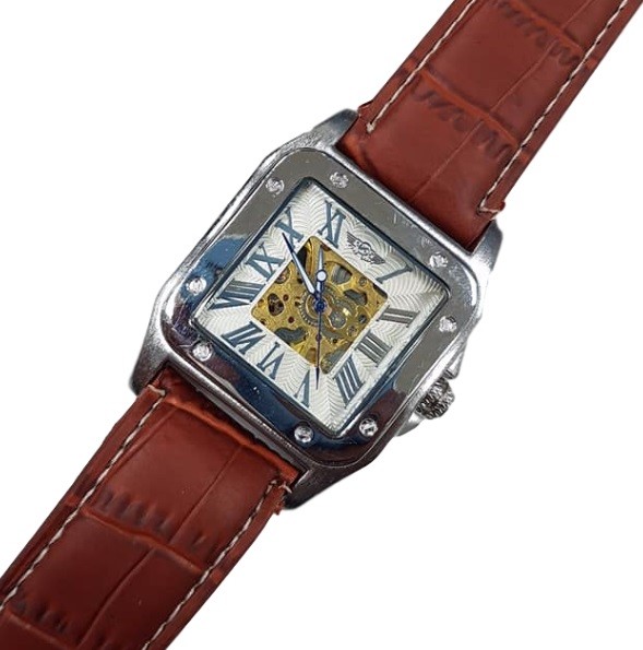 Orologio Polso YK Uomo Analogico Automatico Quadrato Elegante Moda Marrone lac