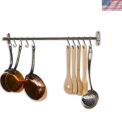 Efficient 31.5  Kitchen Organizer - Wall Mounted with S Hooks for Pots and Pans