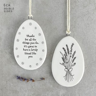 East of India Porcelain Hanging Message Easter Egg 'Thanks for all the thing...'