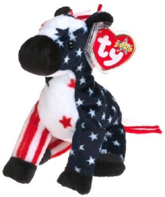 Ty Beanie Baby -LEFTY 2000- Red, White & Blue Donkey 6''...NEW