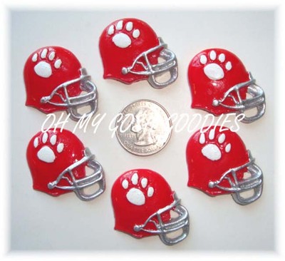 6PC WHITE PAW PRINT RED FOOTBALL HELMET FLATBACK FLAT BACK RESINS 4 HAIRBOW BOW