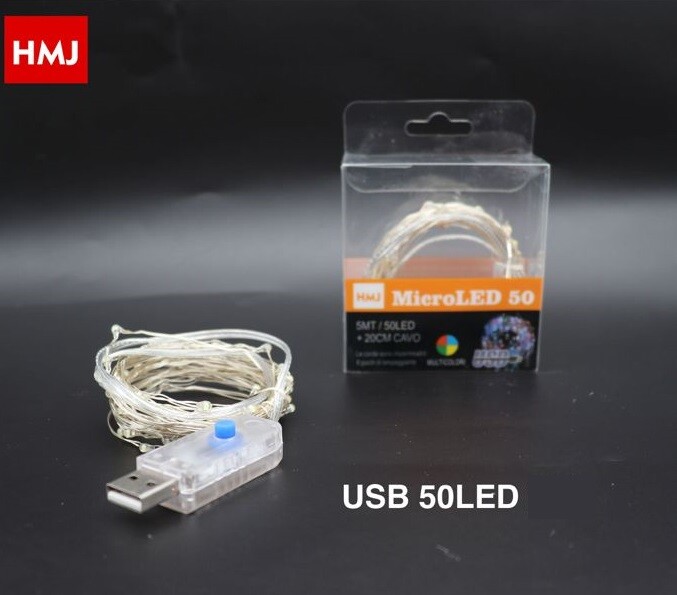 Serie Luci Natale Alimentata Usb 50 Micro LED Luce RGB Filo Trasparente hmj