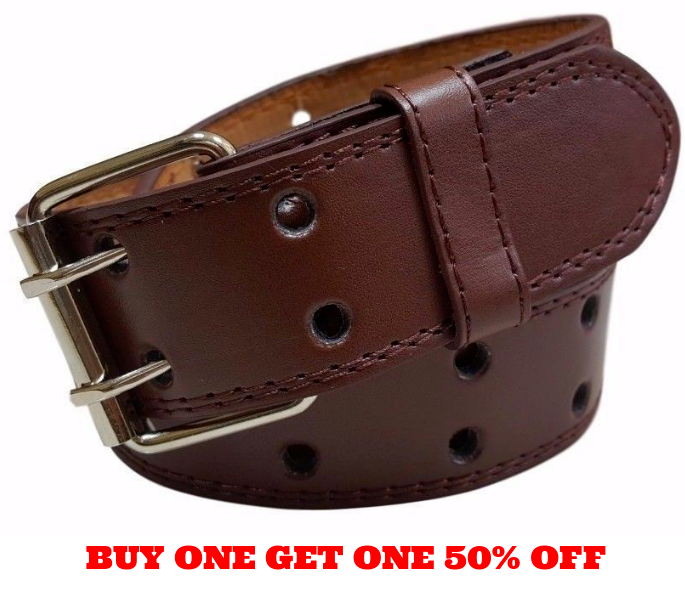 Genuine Leather Two Row Double Row Prong Holes Casual Brown Belt Size M / L / XL