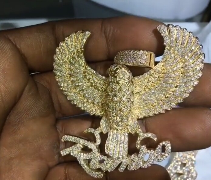 Pre-owned Online0369 Mens 1.25ct Rd Cubic Zirconia Flying Bird Custom Rambo Name Pendant Free Stud In White