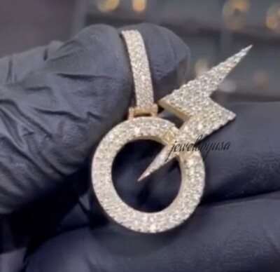 Pre-owned Nsg Buss Down D/vvs Moissanite Men's Custom "o" With Light Strike Pendant 925 Silver In White