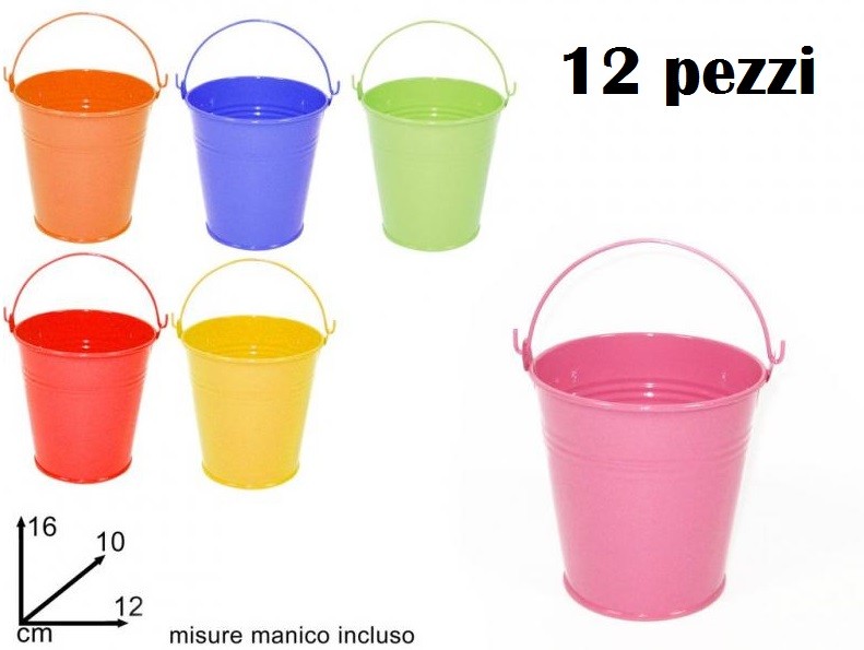 Set 12 Pz Mini Secchiello Latta Porta Confetti Fiori Bomboniera Matrimonio dfh