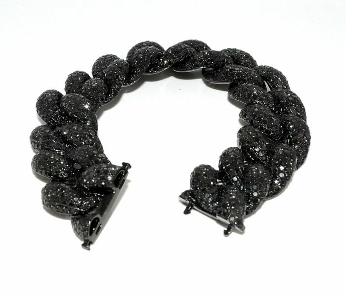Pre-owned Online0369 6.66ct Black Cubic Zirconia Mens Link Bracelet In Black Rhodium Plated Silver