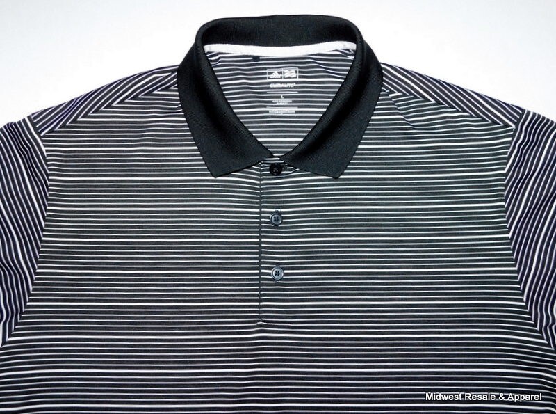 Adidas Mens Golf Polo Shirt Climalite Striped Short Sleeve L Black White