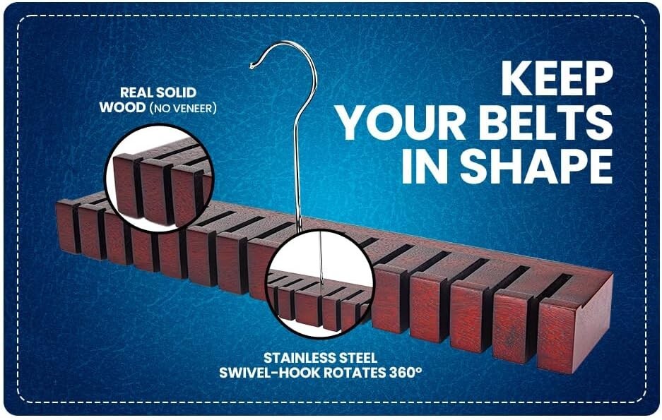 Houndsbay Block Belt Hanger & 14 Belt Rack Closet Organizer Cedar New