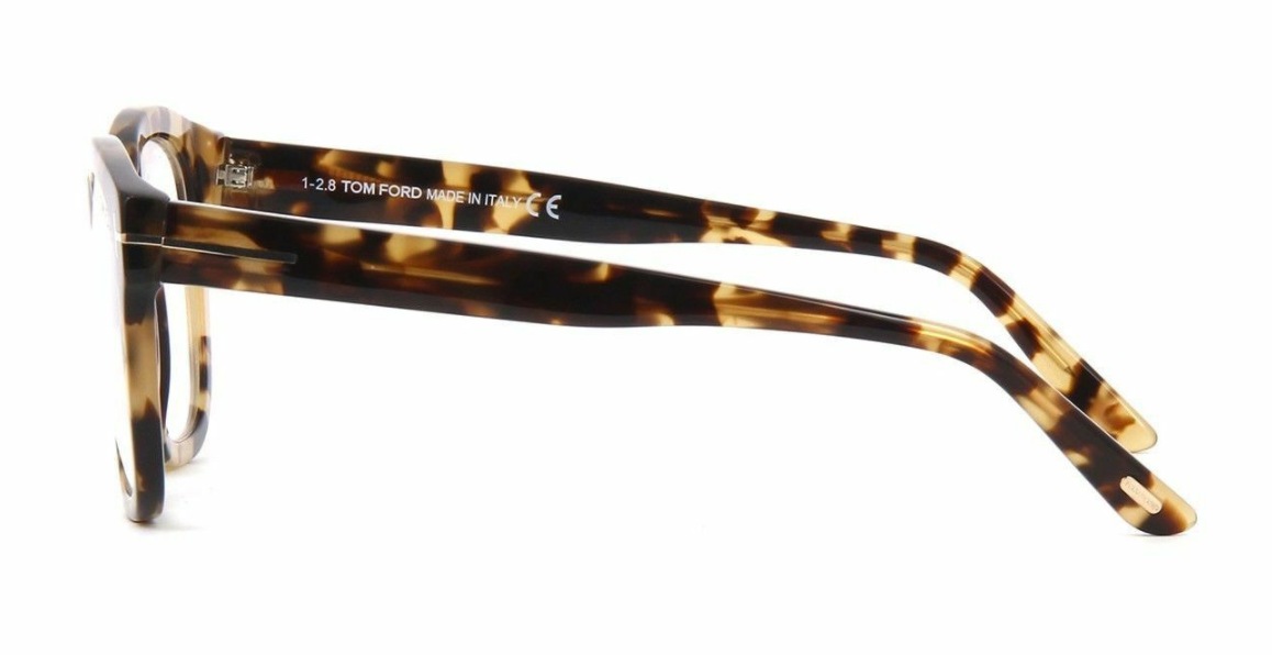 Pre-owned Tom Ford Ft 5542-b 056 Shiny Vintage Havana/blue Block Eyeglasses In Clear