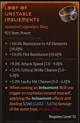 Diablo 4 Season 4  925 Crit/Attack Speed/Lucky Hit Ring Heatseeker Rogue/Barb D4