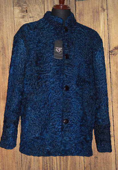 Pre-owned Handmade Men's Blue 100% Real Persian Lamb Fur Karakul Fur Bomber Jacket Coat All Size