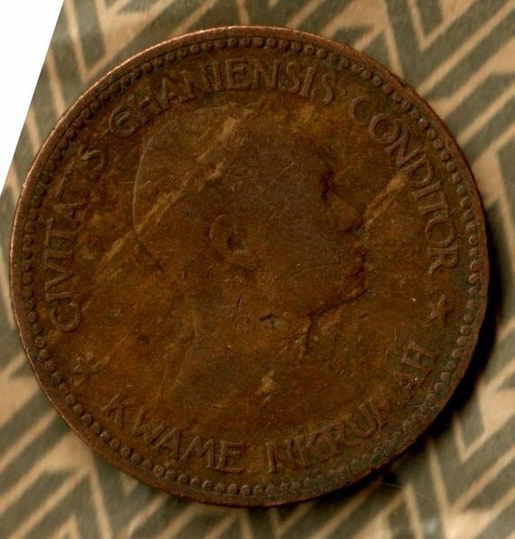 1958 Ghana Africa 1 Penny, Dr. Kwame Nkrumah Coin