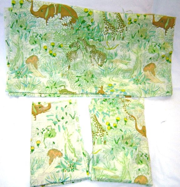 Vintage Light Green and Rust Jungle Theme Cotton Fabric