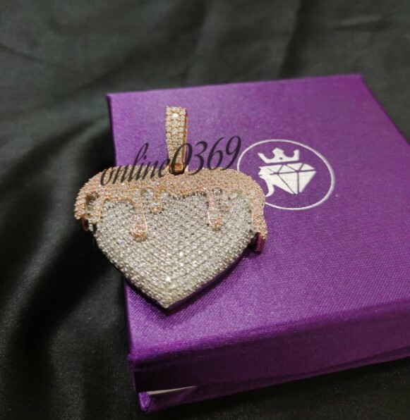 Pre-owned Online0369 2.75 Ct Vvs Moissanite Men's Heart Charm Pendant 14k Two Tone Gold 925 Silver In White