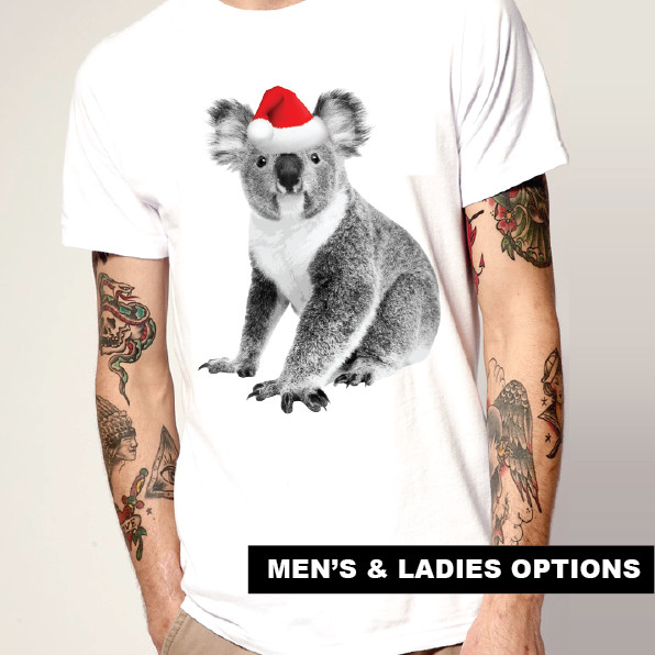 Funny T-Shirts Cute KOALA SANTA Hat Christmas Aussie Animals Xmas