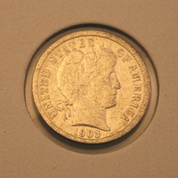 1903 O Barber Dime 10 Cents VG Very Good Repunched 3