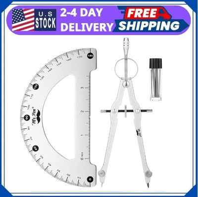 Metal Protractor and Metal Compass Set Compass for Geometry Geometry Set Compass