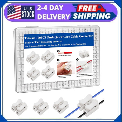 100Pcs Push Quick Wire Cable Connector White Wiring Terminal Spring Loaded Elect