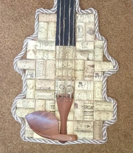 Wine Cork Violin & Bow Full Sized Real Violin Parts Gag Gift Folk Art 24” Hangs