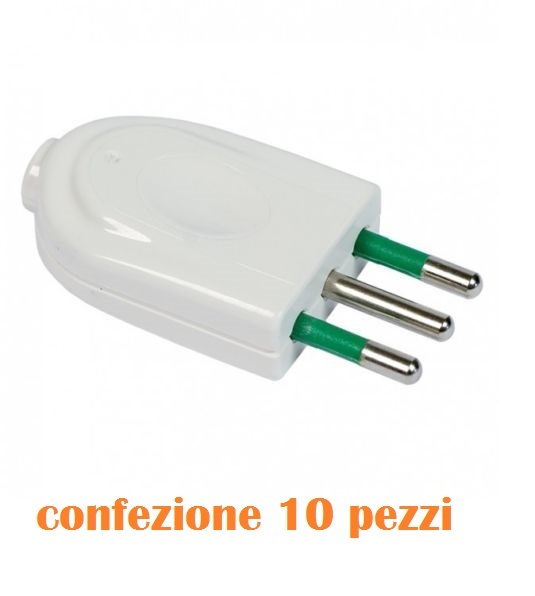 Set 10 Pezzi Adattatore Spina Presa Italiana 2P+T 10A moc