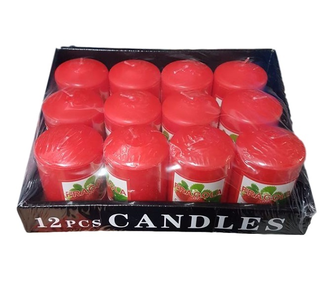 Set 12 Pezzi Candele Cera Profumate Fragranza Fragola Rosse 98g dfh