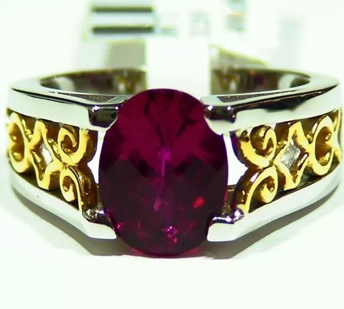 Vintage 2.52CT 18K Gold Natural Rubellite Tourmaline Diamond Engagement Ring