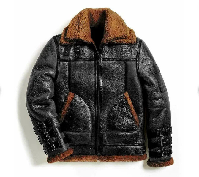 Pre-owned Handmade Ww2 Raf Men's B3 Bomber Aviator Pilot Authentic Sheepskin Jacket Double Fur Col In Brown