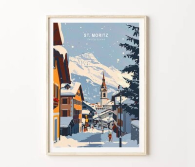 St. Moritz Switzerland Poster, Switzerland Wall Decor, Ski Resort Art