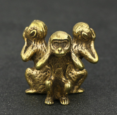 Antique brass three sided monkey ornaments, twelve zodiac monkey ornaments