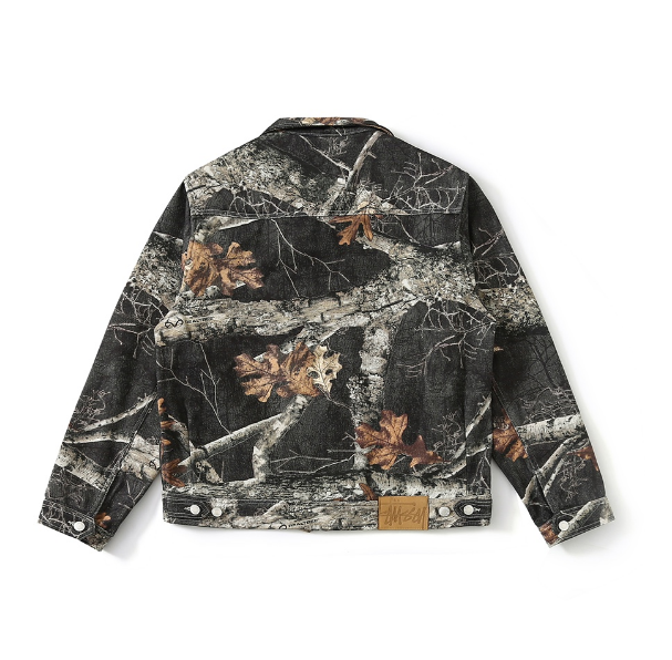 Pre-owned Stussy Men's Camouflage Maple Leaf Print Denim Cargo Jacket Size (s-xl) In Multicolor