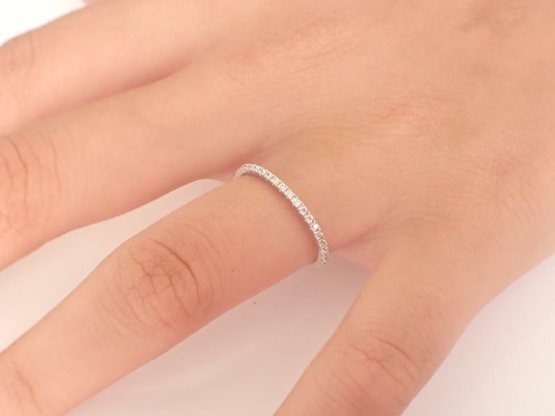 Pre-owned Handmade Platinum White Gold Diamond Ring, Full Eternity Diamond Wedding Band 1.6 Mm