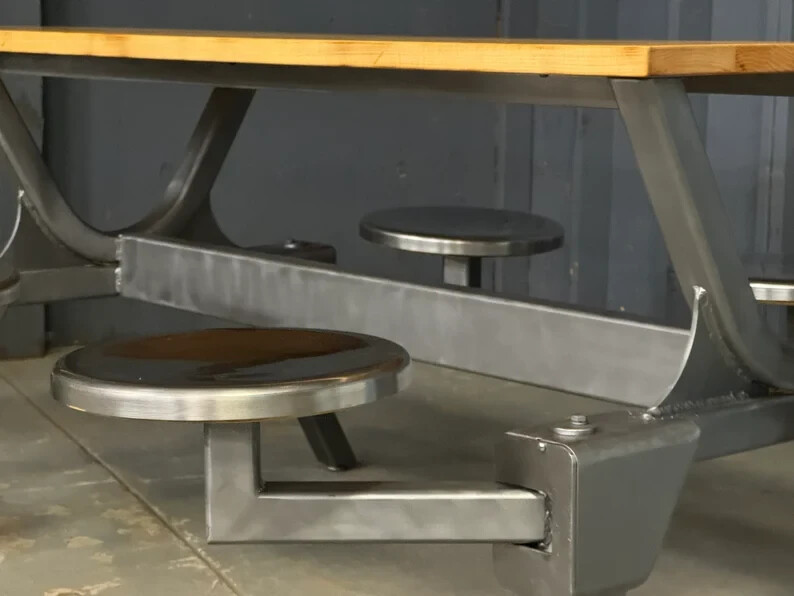 Vintage Swing Out Seat Table, Industrial Dining Table, Four Person Table