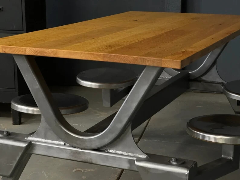 Vintage Swing Out Seat Table, Industrial Dining Table, Four Person Table