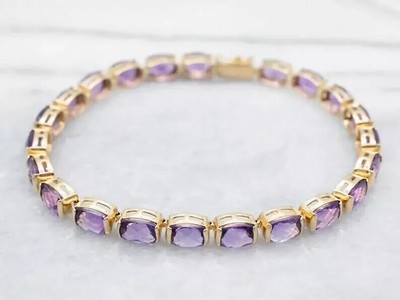 12CT Oval Lab Created Amethyst Diamond Tennis Bracelet 14K Yellow Gold Plated
