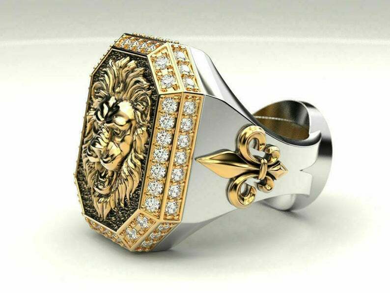 Pre-owned Online0369 0.48cts Cubic Zirconia Mens Large Unique Custom Ring White Gold Plated Silver