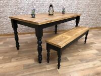 Farmhouse Traditional Rustic Reclaimed Style Pine Kitchen Dining Table - Any Size, Any Colour!