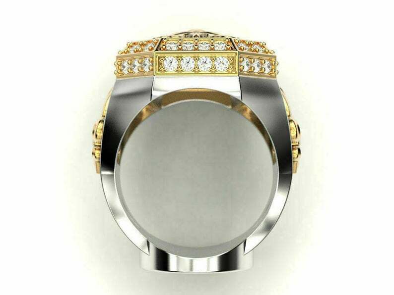 Pre-owned Online0369 0.48cts Cubic Zirconia Mens Large Unique Custom Ring White Gold Plated Silver