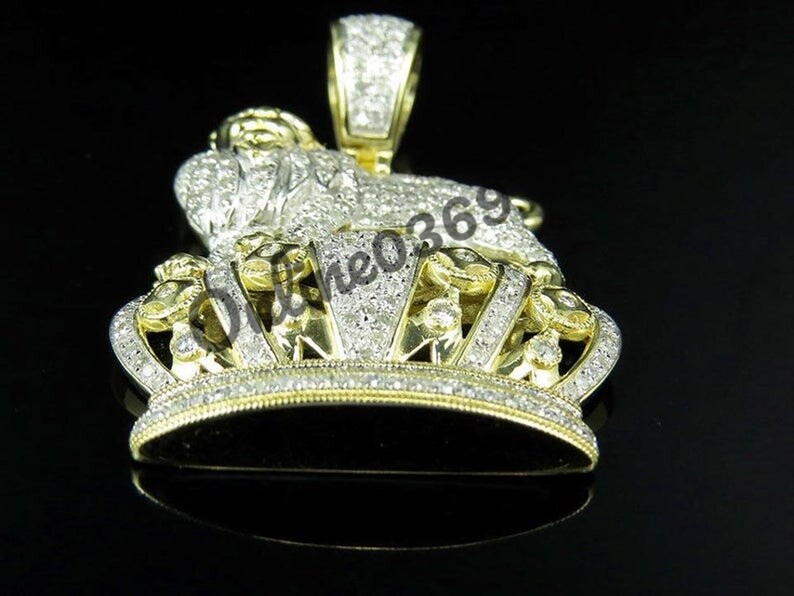 Pre-owned Online0369 Men's 2.10ct Rd Simulated Diamond Small Lion Charm Pendant 925 Silver Free Stud In White