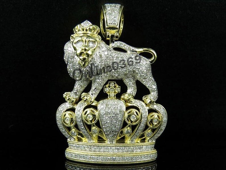 Pre-owned Online0369 Men's 2.10ct Rd Simulated Diamond Small Lion Charm Pendant 925 Silver Free Stud In White