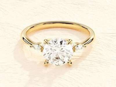 2.50CT Round-Cut VVS1 Moissanite Solitaire Engagement Ring 14K Yellow Gold FN