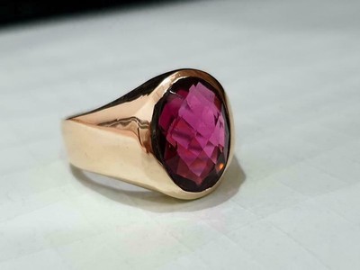 HANDMADE SOLID 925 STERLING SILVER 14K GOLDPLATED PINK TOURMALINE HANDMADE RING FOR MEN,S