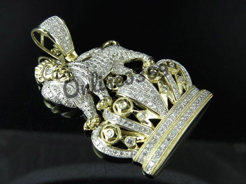 Pre-owned Online0369 Men's 2.10ct Rd Simulated Diamond Small Lion Charm Pendant 925 Silver Free Stud In White